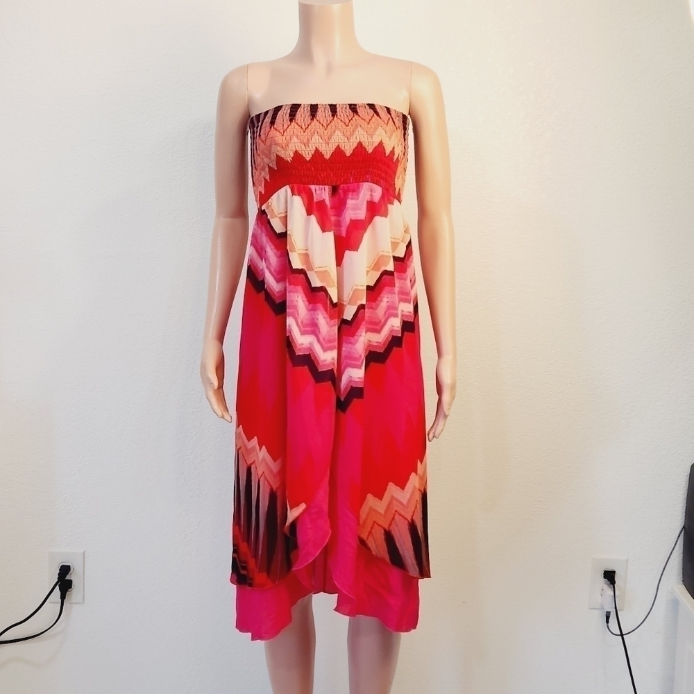 Lapis Strapless Sheer Lightweight Abstract Design Beach Summer Dress Size: L